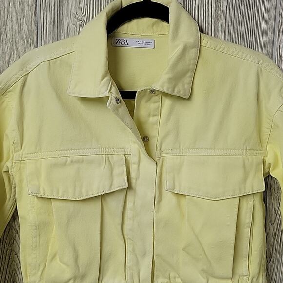Zara Light Yellow Denim Jean Jacket Womens Size XS - Picture 2 of 10